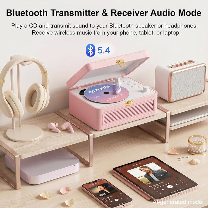 Gueray Tragbarer Bluetooth CD-Player mit Lautsprechern 3600mAh Wiederaufladbarer Vintage CD Spieler