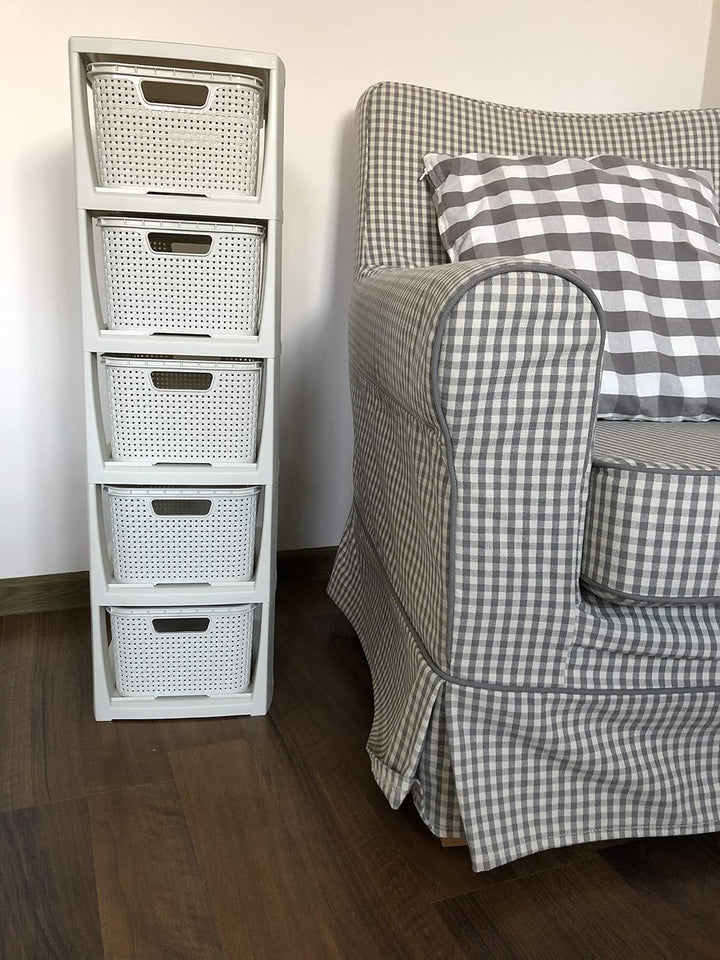 BranQ - Home essential Regal in Rattan Design, Creme, 5 Körben 5 Körben Creme, 5 Körben Creme