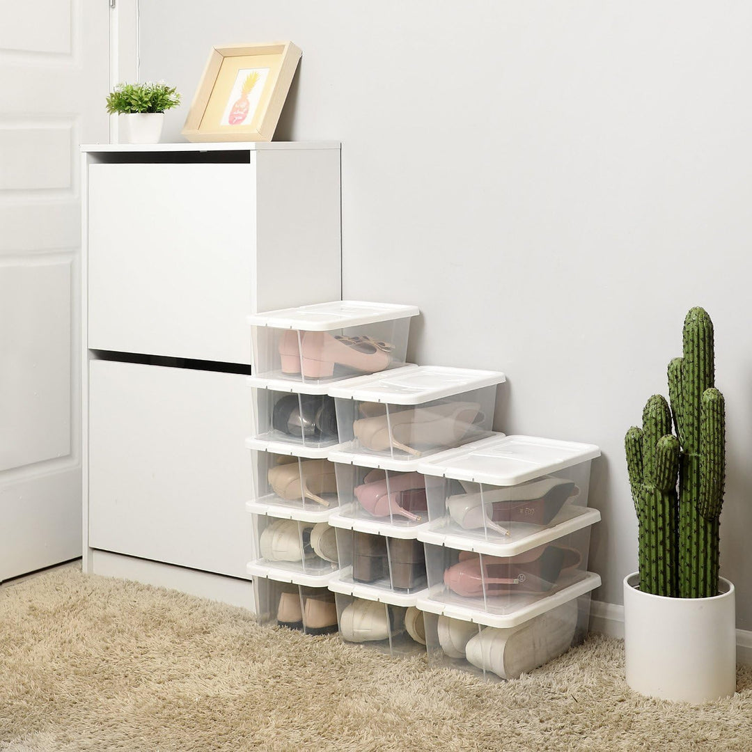 SONGMICS 12er Set Schuhboxen Aufbewahrungsboxen , Schuhaufbewahrung Speicherbox Transparent Mit Deck