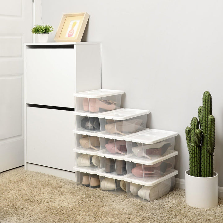 SONGMICS 12er Set Schuhboxen Aufbewahrungsboxen , Schuhaufbewahrung Speicherbox Transparent Mit Deck