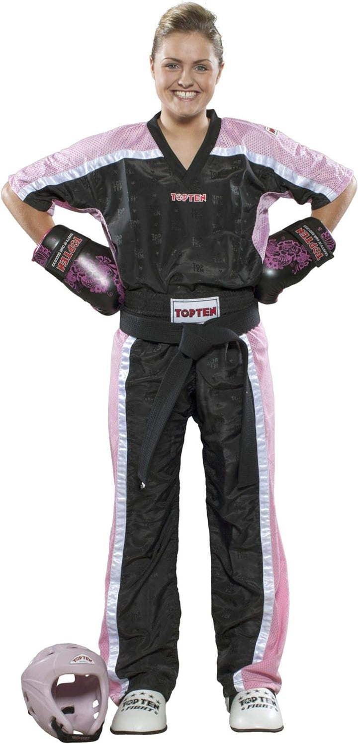T-Shirt mit V-Ausschnitt zum Kickboxen „Kickboxjacke Mesh“ Schwarz - Pink S, Schwarz - Pink S