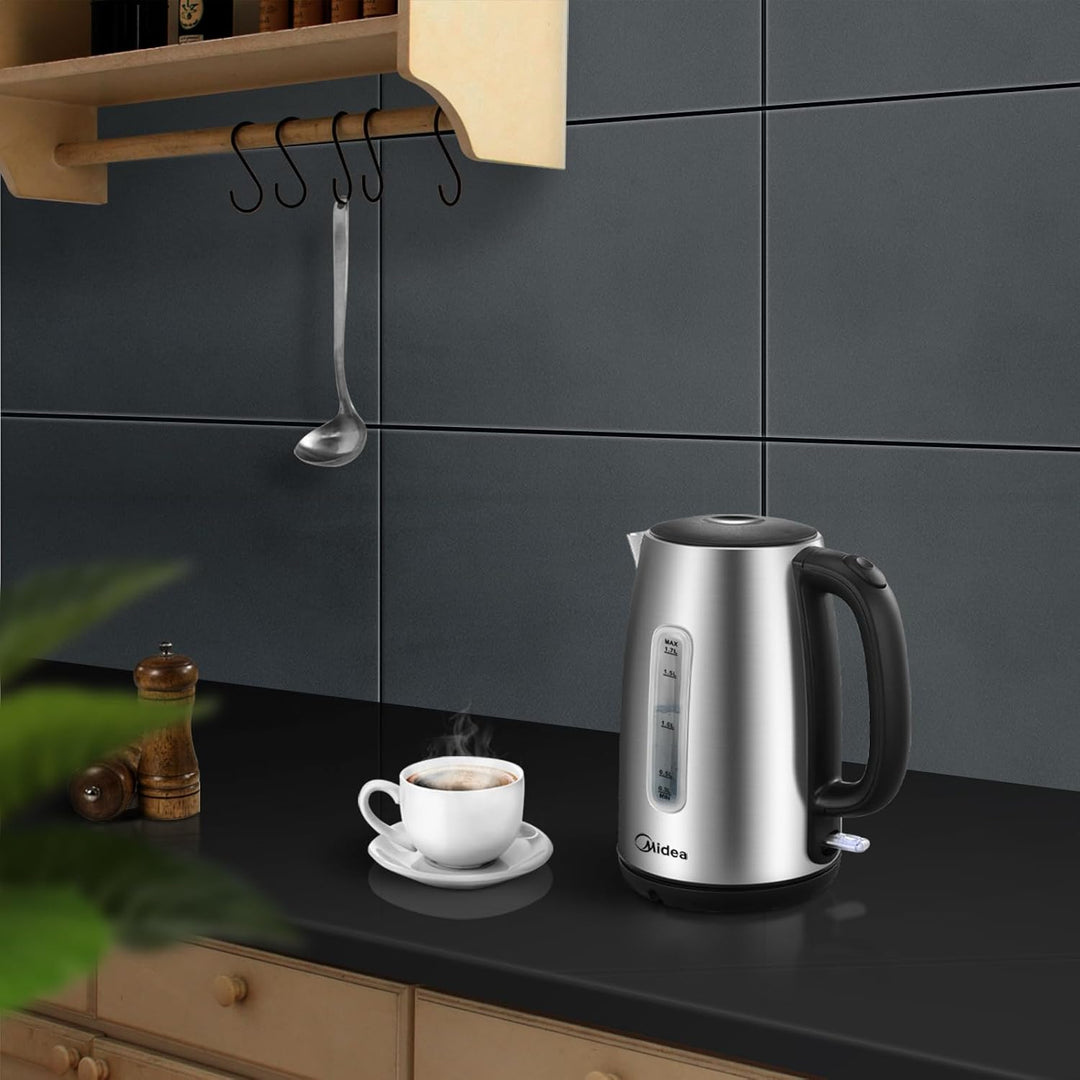 Midea Wasserkocher Edelstahl 1.7L, BPA-freier Wasserkocher, 2200W Schnellkochfunktion, Kettle mit Wa