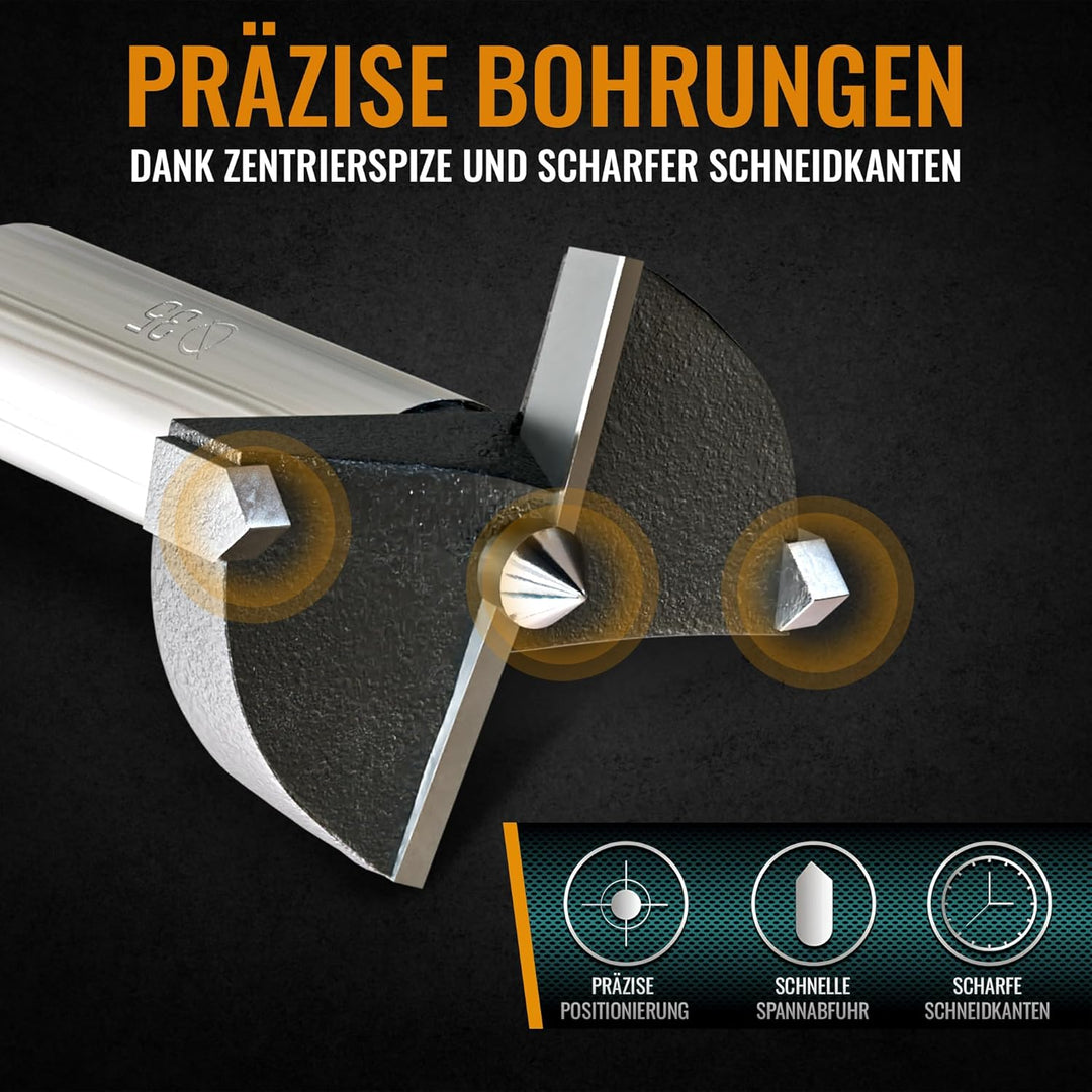 Hinrichs Forstnerbohrer Set 17 teilig im Koffer - Forsterbohrerset 15 bis 40 mm - Holzbohrer - Forst