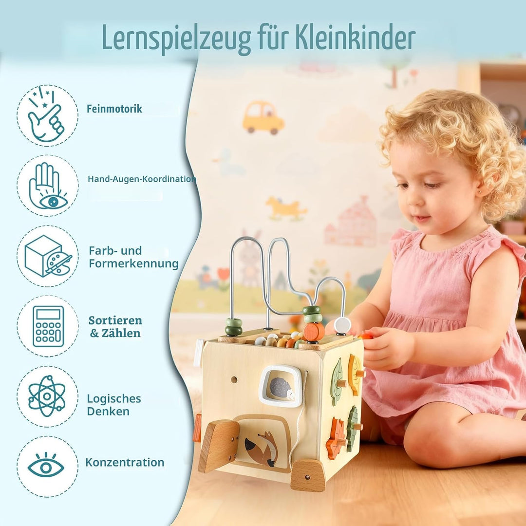 Smartwo Motorikwürfel Montessori Spielzeug ab 1 Jahr, Holzspielzeug Baby ab 18 Monate, 6 in 1 Activi