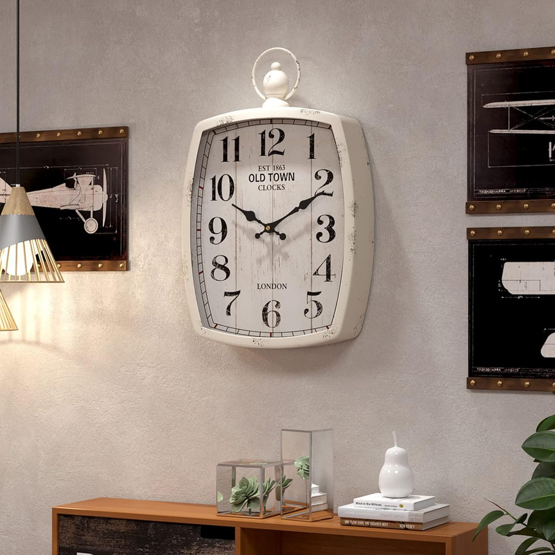 Menterry Rechteck Retro-Wanduhr, altmodisches antikes Design, rustikaler Vintage-Stil, batteriebetri
