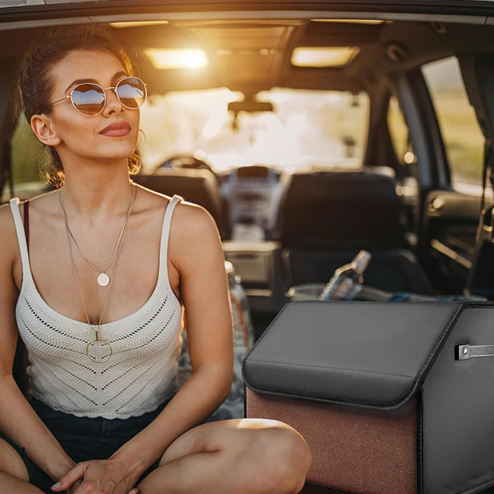 Ergocar Zusammenklappbarer Kofferraum Organizer, PU-Leder und Wildleder Aufbewahrungsbox für Autozub