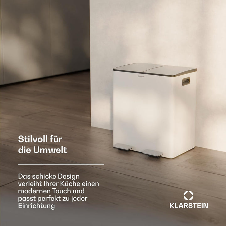 Klarstein EcoVista Mülleimer - 40L Abfalleimer mit 2 Fächern & 3L Komposteimer, Soft-Close, Edelstah
