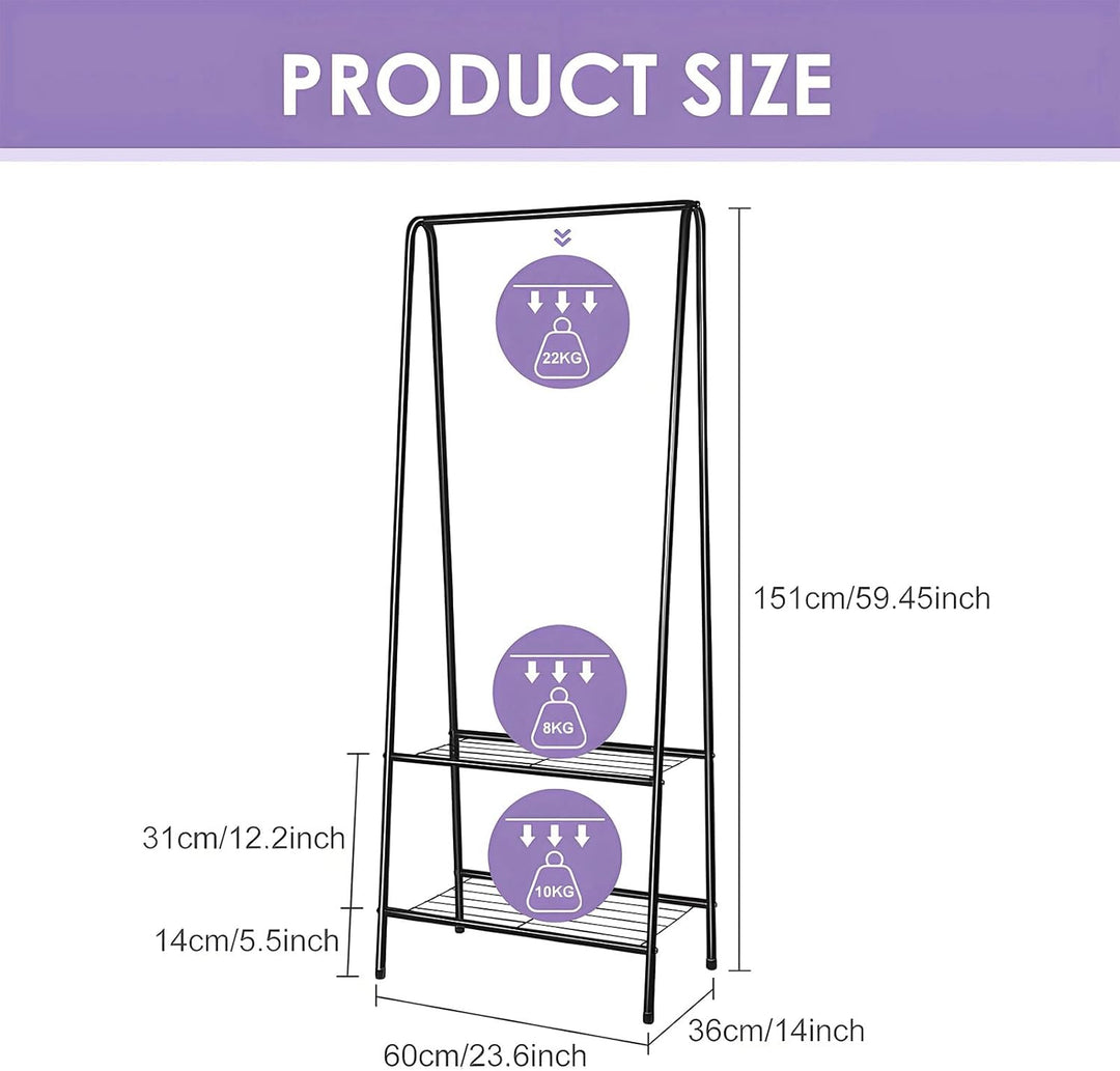 Kleiderständer Metall Kleiderstange 60 cm x 151 cm Kleiner Garderobenständer für Schlafzimmer mit Sc
