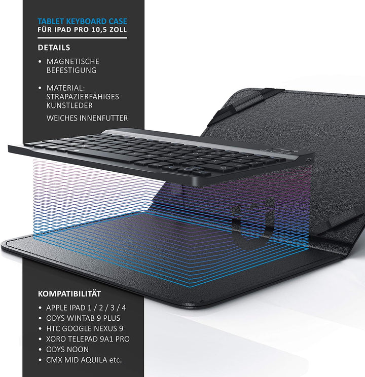 CSL - Bluetooth Slim Tastatur für Tablets 9-10 Zoll - für Apple iPad 2 3 4 UVM. inkl. Kunstledercase