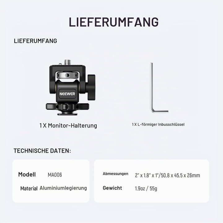 NEEWER Feldmonitorhalterung mit Cold Shoe,1/4" Schraube für 5" &amp; 7" Kamera Monitor Mount, 360° drehb