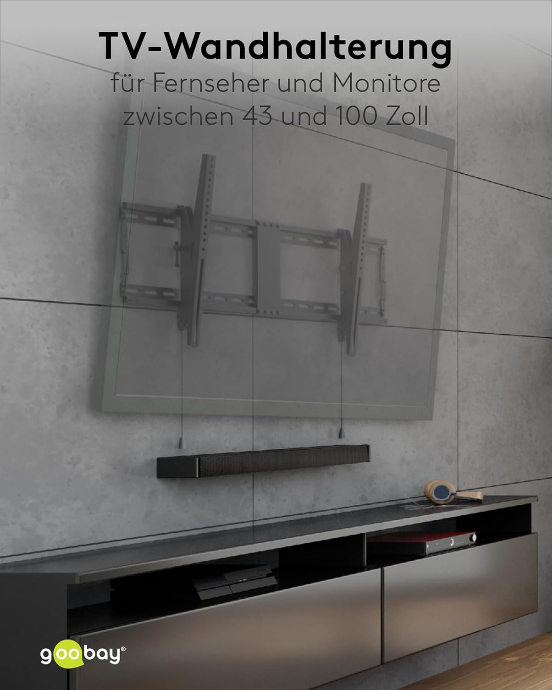 Goobay TV und Monitor Wandhalterung Pro (XL), neigbar (3 bis 12 Grad) und schwenkbar – 43 bis 100 Zo