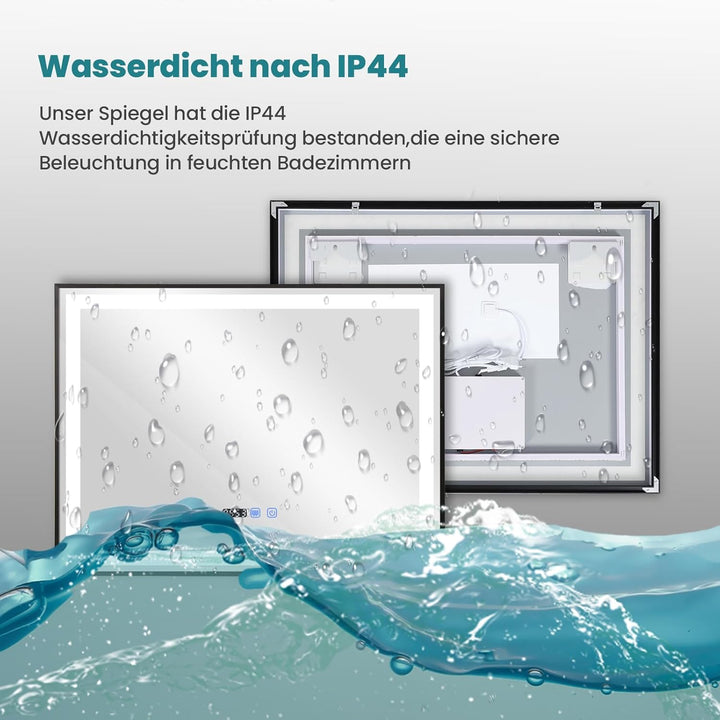 YOURLITE Badspiegel mit Beleuchtung 80x60cm, LED Spiegel Bad, 3 Lichtfarben dimmbar, Badezimmerspieg
