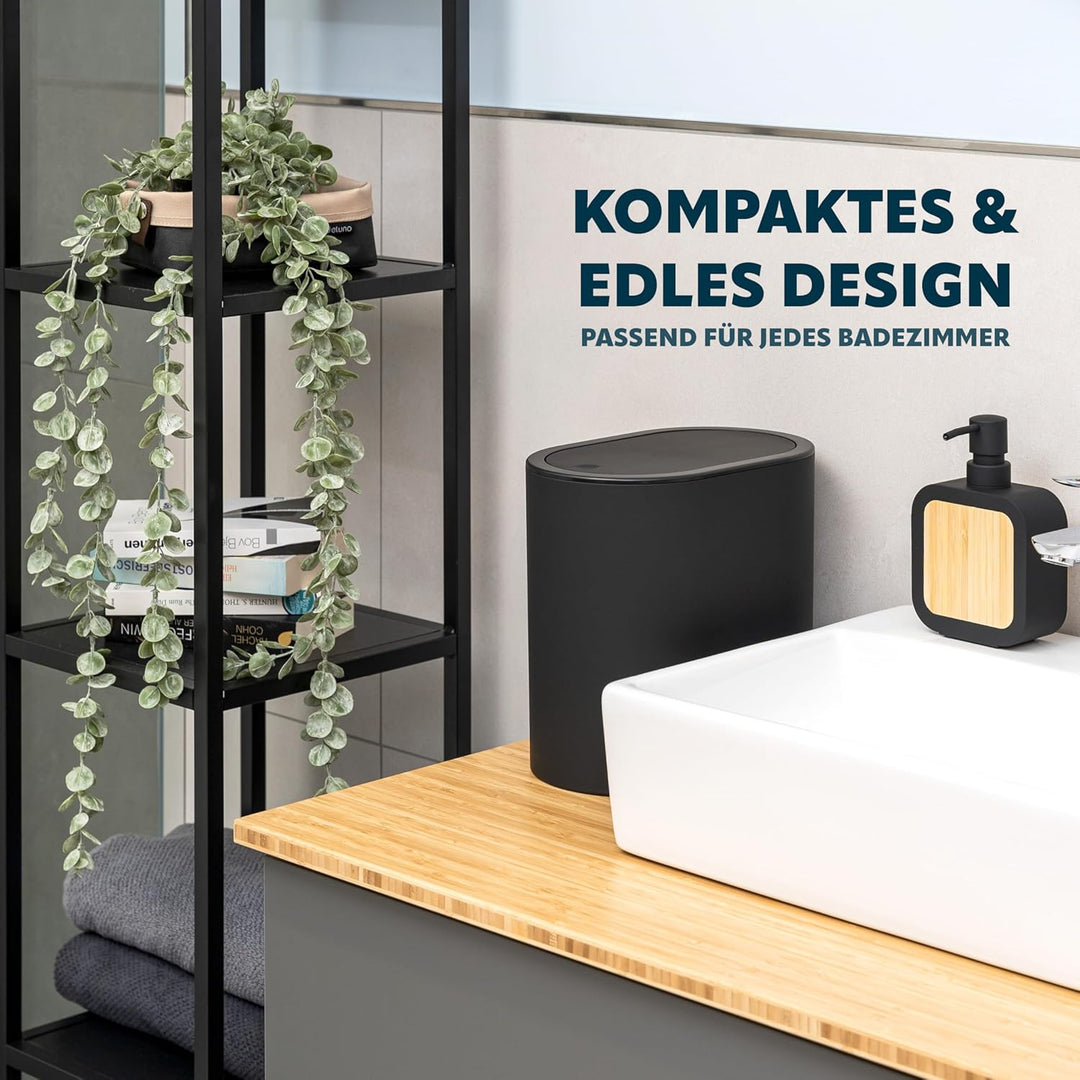 eluno ovaler Kosmetikeimer mit gummierter Softtouch-Oberfläche, Schwingdeckel & Schutzpads gegen Kra