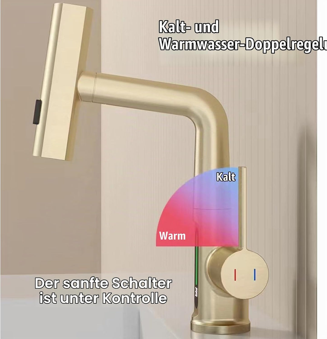 Wasserhahn Bad/Küche mit Ausziehbar Brause, LED Temperaturanzeige Waschtischarmatur Badezimmer mit 3