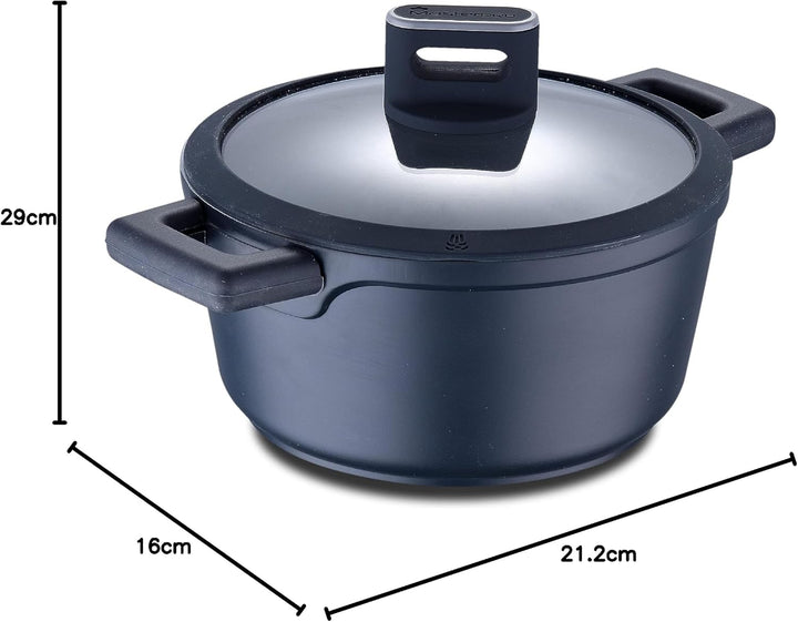 MasterPRO Indigo | Topf mit Deckel 20 cm x 10 cm | Kochtopf Antihaftbeschichtet aus Aluminiumguss |