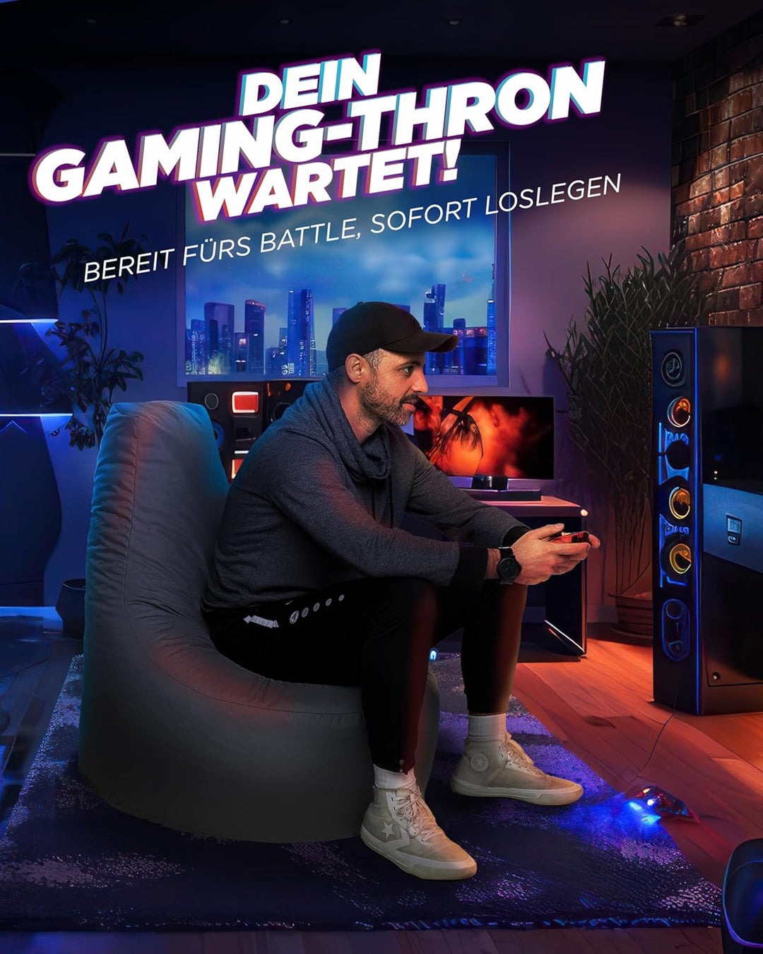 PATCH HOME Gamer Sessel mit Reissverschluss Lounge Kissen Sitzsack Sitzkissen Bean Bag In & Outdoor