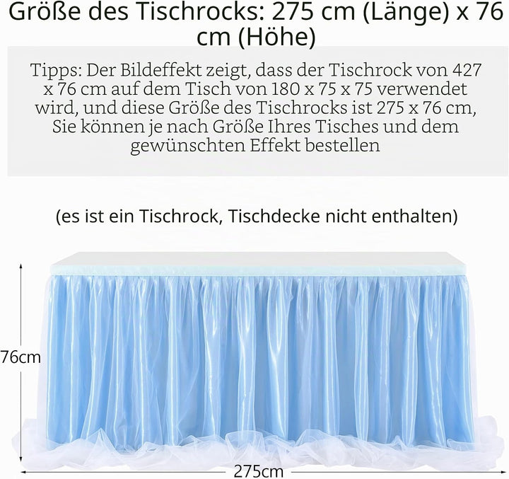 HBBMAGIC Baby Blau Tüll Tischrock Mit Licht, 2-Langer 275cm Lang Blau Rüschen Tulle Tischröcke, Wasc