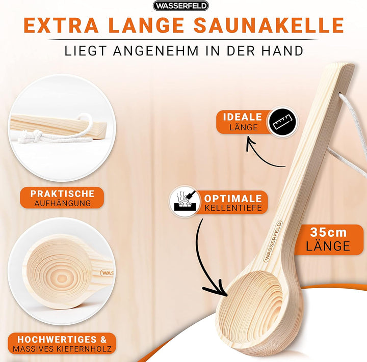 WASSERFELD® Sauna Eimer Set (4 Liter) - Hochwertiger Sauna Eimer mit Kelle, Sanduhr, Thermo- & Hygro