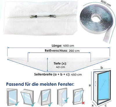 Klimaanlage Fensterabdichtung - Klimaanlagenfenster Set (400cm) - Fensterabdichtung für Mobile Klima