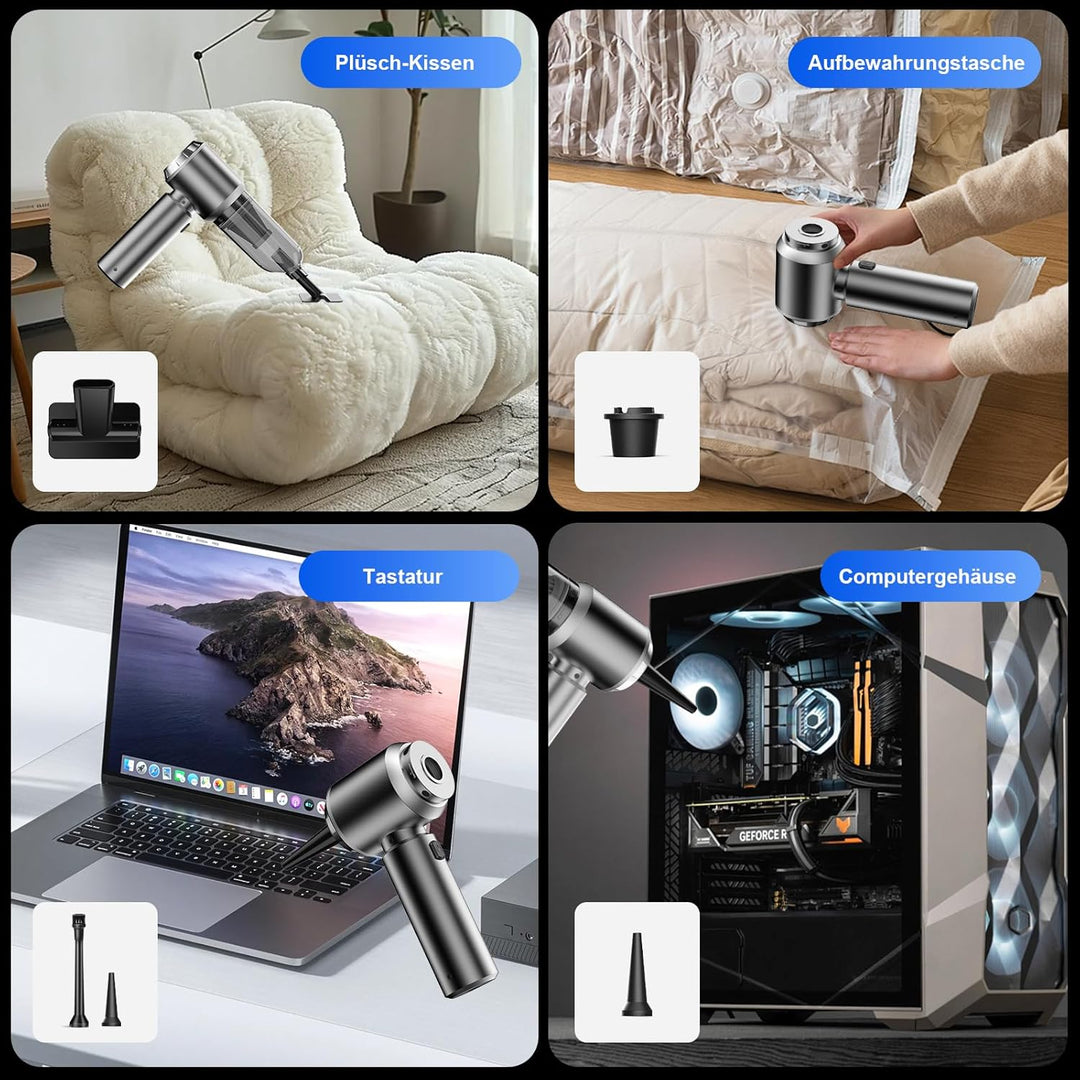 Handstaubsauger, 26000Pa Mini Akku Staubsauger Kabellos 4-In-1 Autostaubsauger 6000mAh 3-Gang Elektr