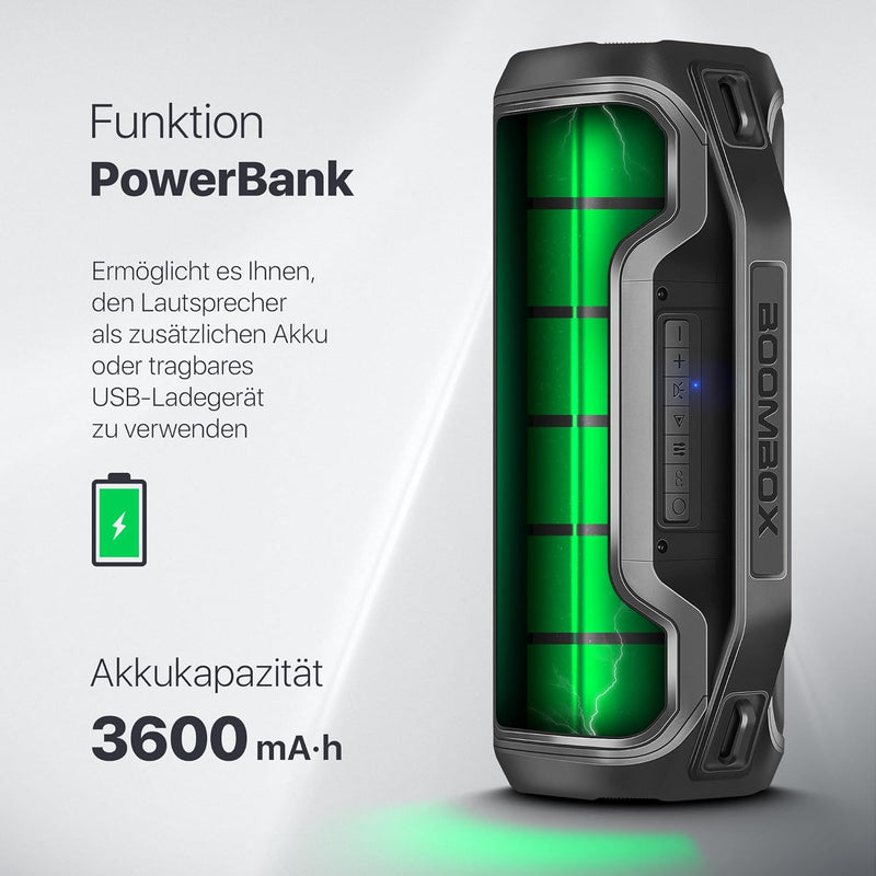 Defender Bluetooth-Lautsprecher Beatbox 50, IPX5 wasserdicht, Party Boombox 50 W mit Stereo-Sound, L