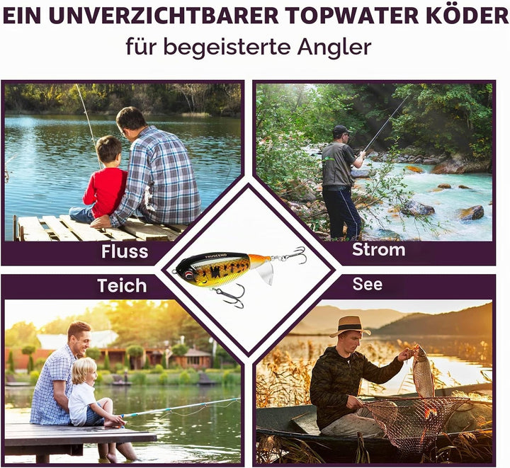 TRUSCEND Top Water Angelköder, Whopper Angelköder für Süsswasser oder Salzwasser, schwimmende Köder