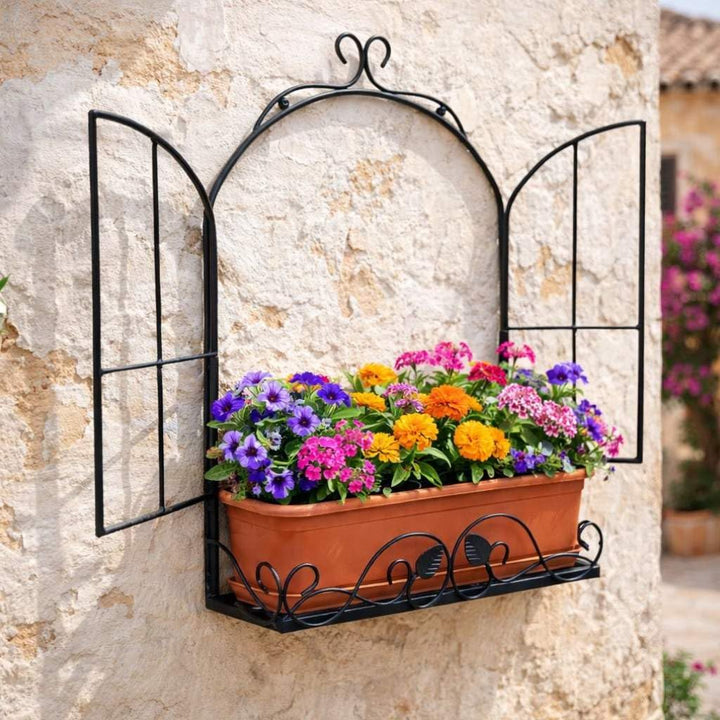 DanDiBo Wandblumenhalter Fenster Schwarz Metall Wand Blumenständer Blumenregal Wandregal Regal