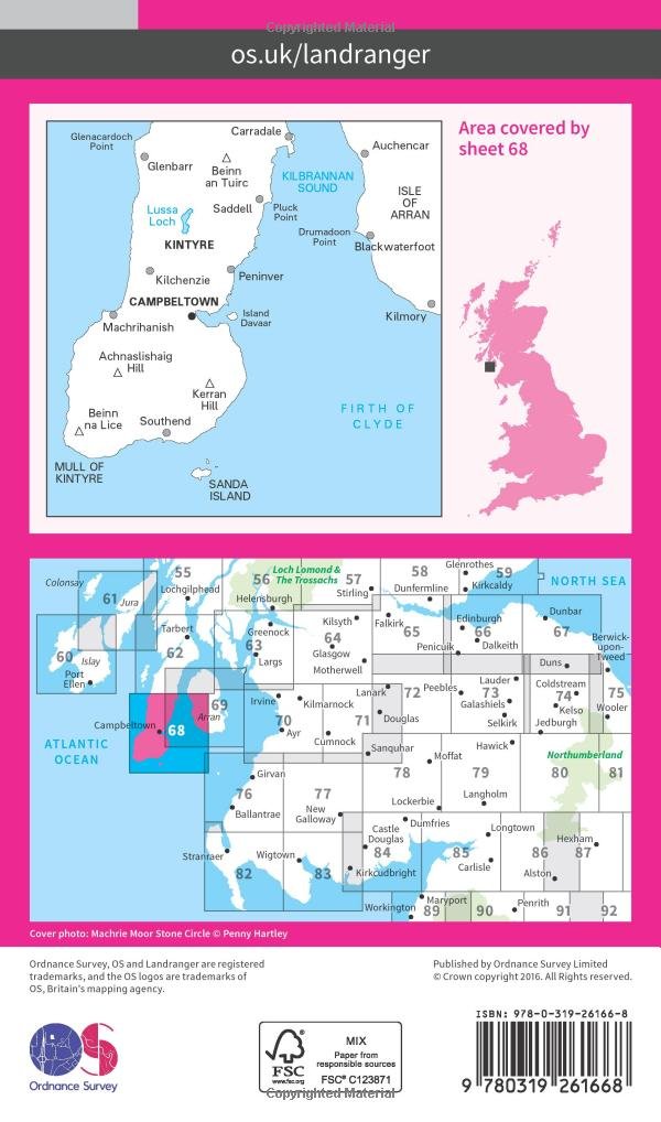 South Kintyre & Campbeltown (OS Landranger Map, Band 68), Karte