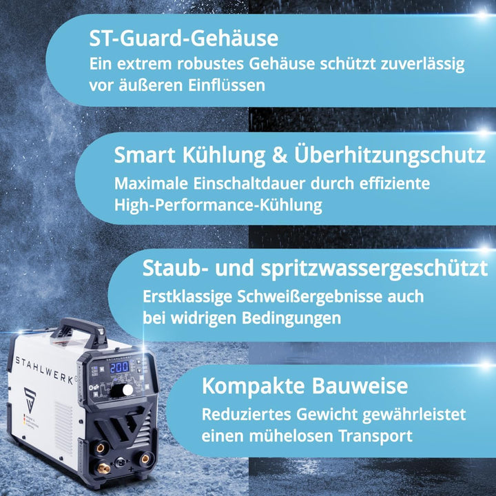 STAHLWERK DC WIG 200 Puls Pro - Digitales Profi WIG Schweissgerät mit MMA E-Hand und Pulsfunktion, f