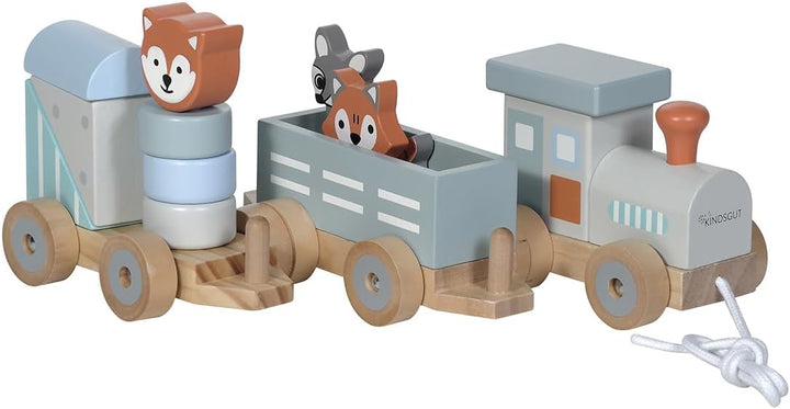 Kindsgut Kleiner Holzzug mit Holzbausteinen und Zootieren, dezente Farben und hochwertige Qualität,