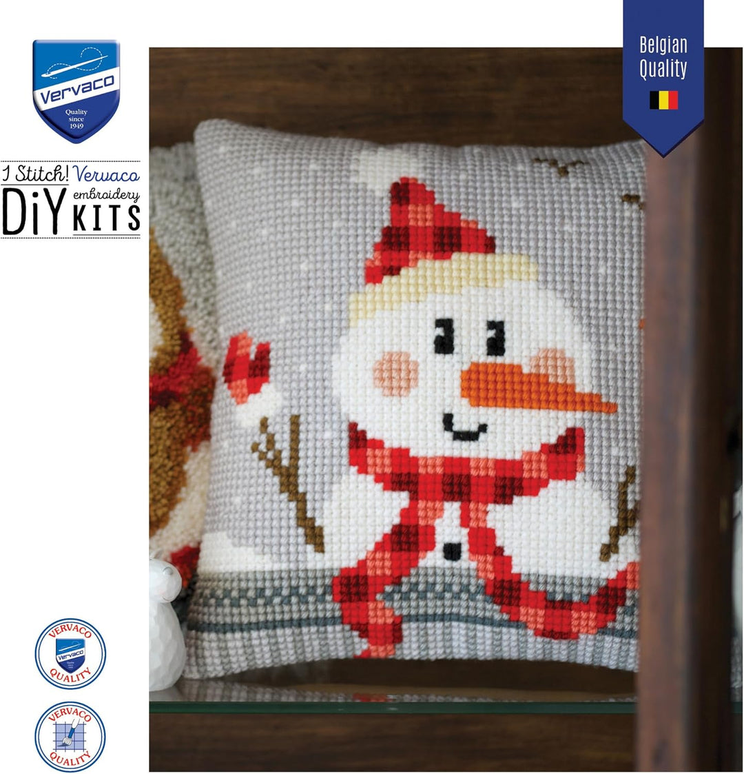 Vervaco PN-0168751 Schneemann II Kreuzsichkissen vorbedruckt, Baumwolle, mehrfarbig, 40 x 40 cm