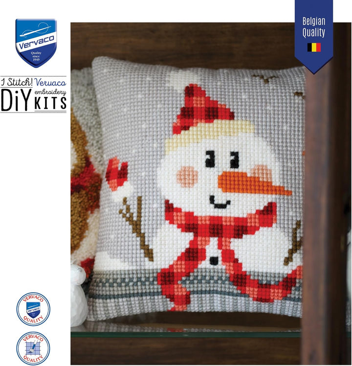 Vervaco PN-0168751 Schneemann II Kreuzsichkissen vorbedruckt, Baumwolle, mehrfarbig, 40 x 40 cm