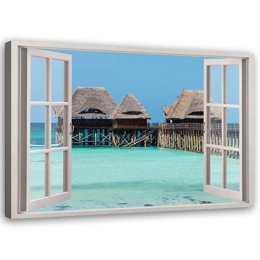 Feeby Leinwand Bilder - Fensterblick Natur- 60x40 cm- Deko Wohnzimmer - Wandbilder Schlafzimmer - De