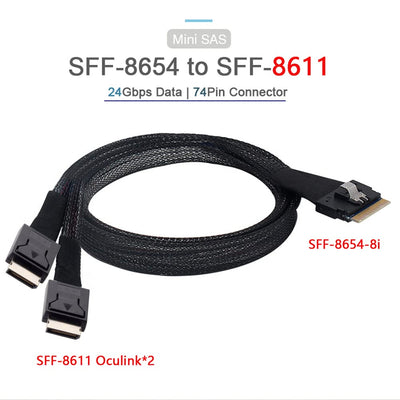 NFHK PCI-E Ultraport Slimline SAS Slim 4.0 SFF-8654 8i 74pin auf Dual Oculink SFF-8611 Kabel 50cm PC