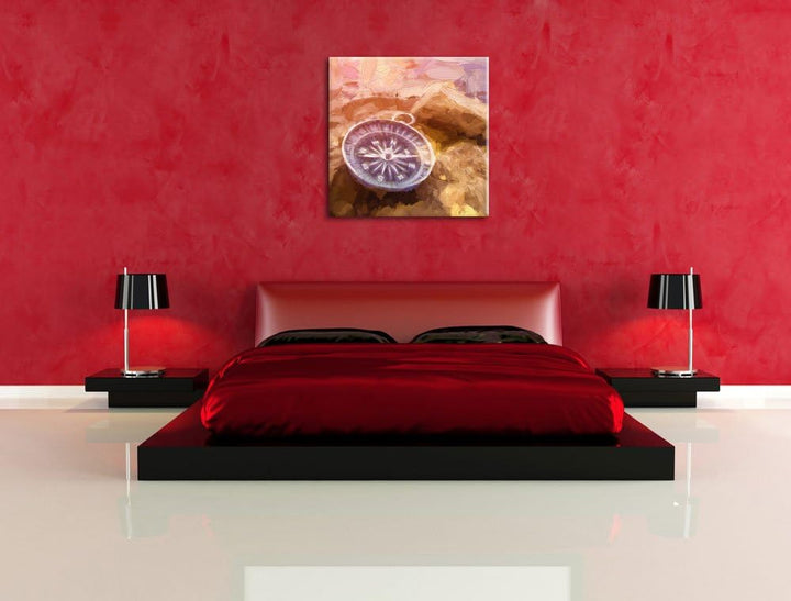 schöner Kompass Heimat, Format: 70x70 auf Leinwand, XXL riesige Bilder fertig gerahmt mit Keilrahmen