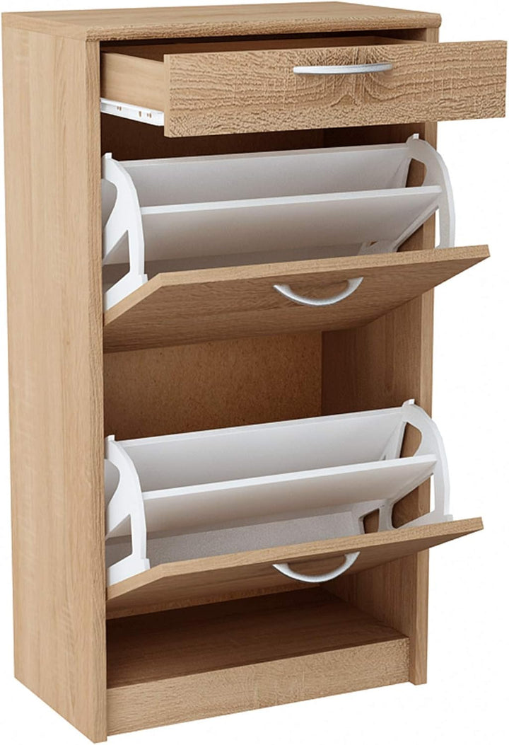 MATKAM Schuhschrank 2D1S in moderner Optik, B 50 x H 92 x T 28 cm, laminierte Möbelplatte 16 mm, mit