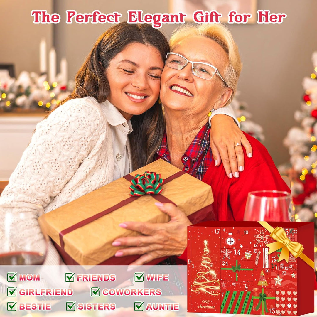 Adventskalender für Frauen 2025 - Weihnachtskalender mit Beauty-Produkten, Schmuck, Accessoires - Pe