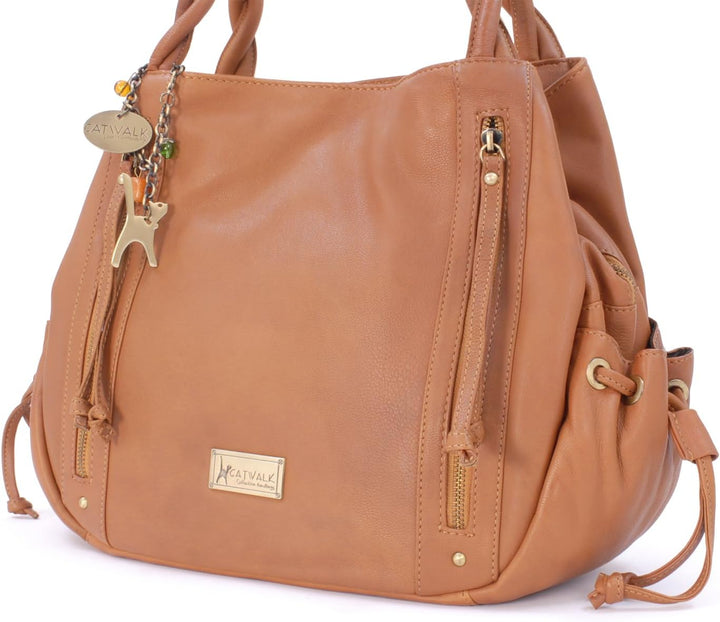 Catwalk Collection Handbags - Leder - Umhängetasche/Shopper/Tote - CAZ Hellbraun, Hellbraun