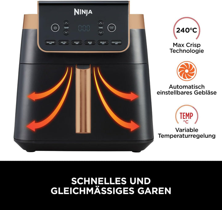 Ninja Heissluftfritteuse MAX PRO, 6,2 L, ölfrei, grosse Schublade, Rösten, Backen, Air Fry, Antihaft
