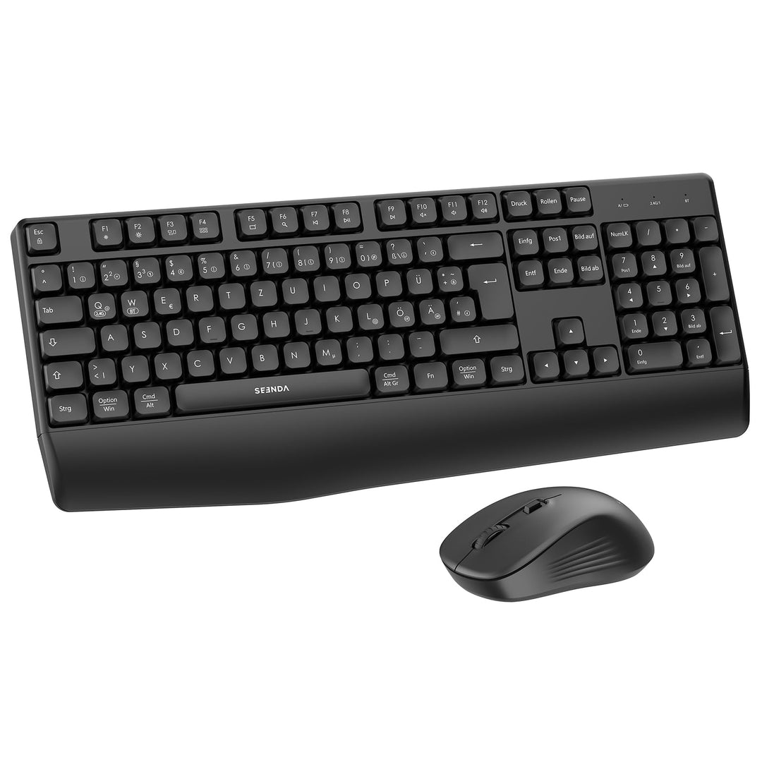 Bluetooth Tastatur mit Maus, Tastatur Maus Set Kabellos Ergonomisch, 2,4 G USB/Bluetooth Multi-Gerät