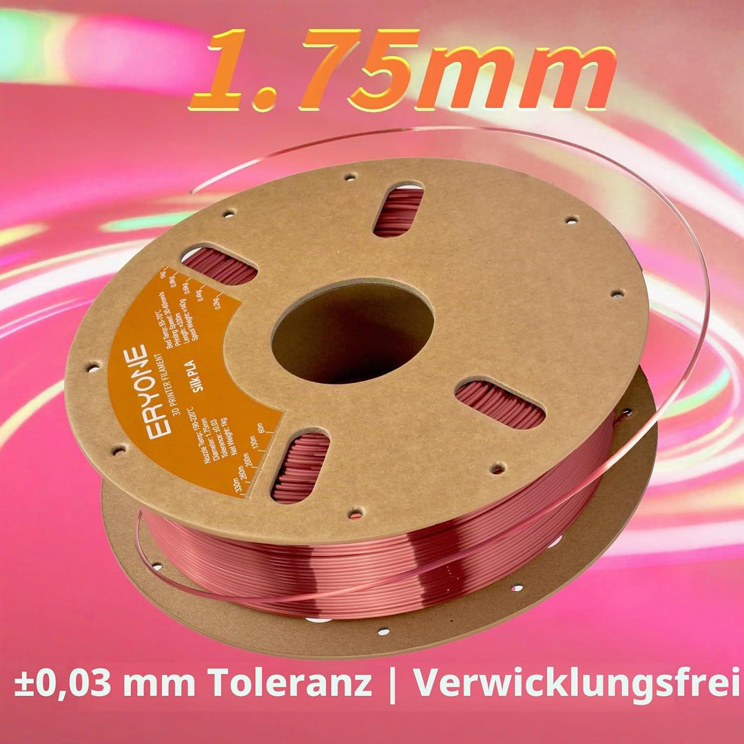 ERYONE Seiden PLA Filament 1.75mm, PLA Seiden Filament für 3D Drucker, 1.75mm +/- 0,03 mm, 1kg /Spul