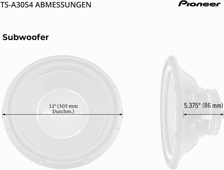 PIONEER TS-A30S4 Subwoofer (1.400 W), 30 cm/12", IMPP Membran für kraftvollen Klang, kontinuierliche