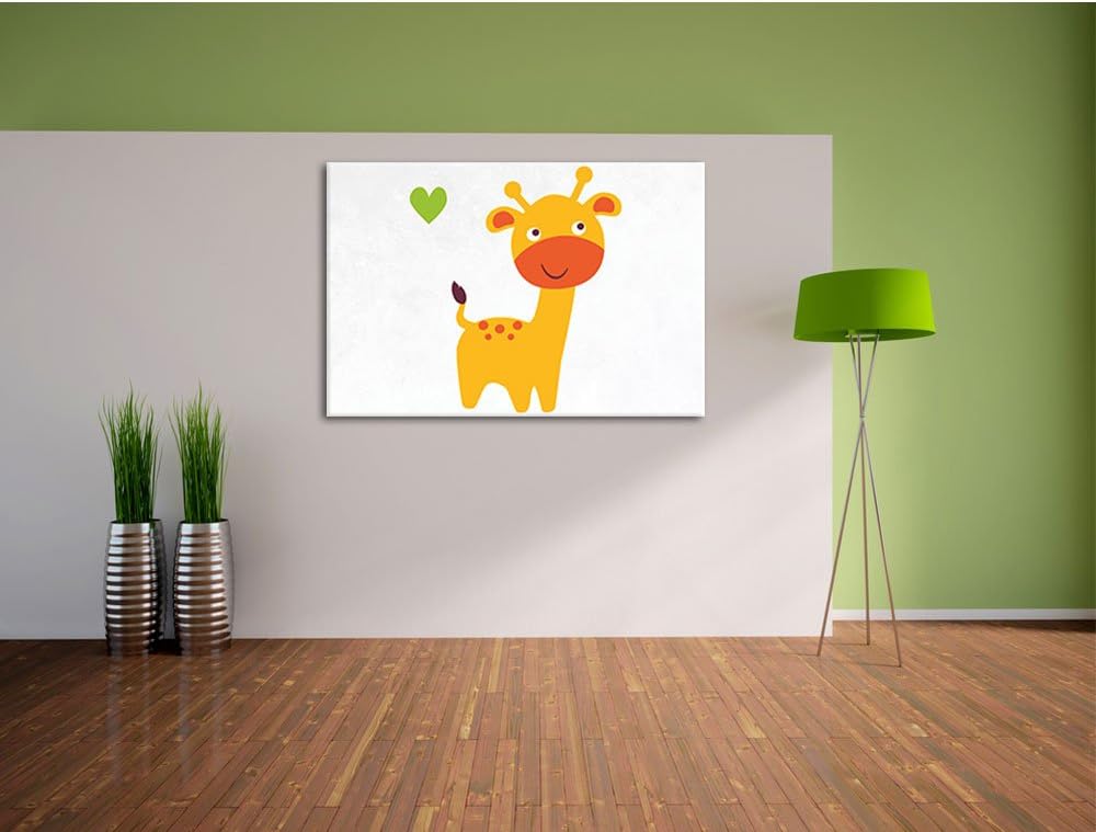 Niedliche Giraffe weiss, Format: 100x70 auf Leinwand, XXL riesige Bilder fertig gerahmt mit Keilrahm