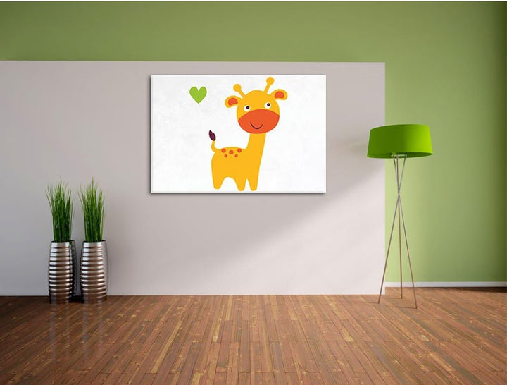 Niedliche Giraffe weiss, Format: 100x70 auf Leinwand, XXL riesige Bilder fertig gerahmt mit Keilrahm