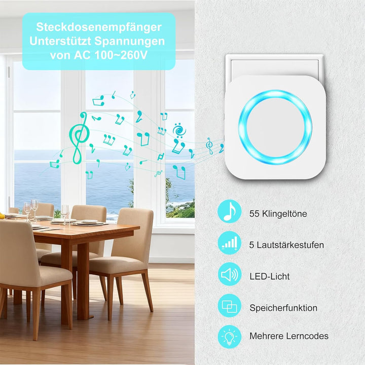 AIMAX Funkklingel mit 2 Sender und 1 Empfänger,klingel Haustür kit,400m Hohe Reichweite, IP55 Wasser