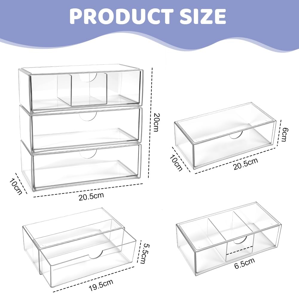 3 Stück Acryl Schmink Organizer Schminktisch Make up Organizer Kosmetik Makeup Organizers Schubladen