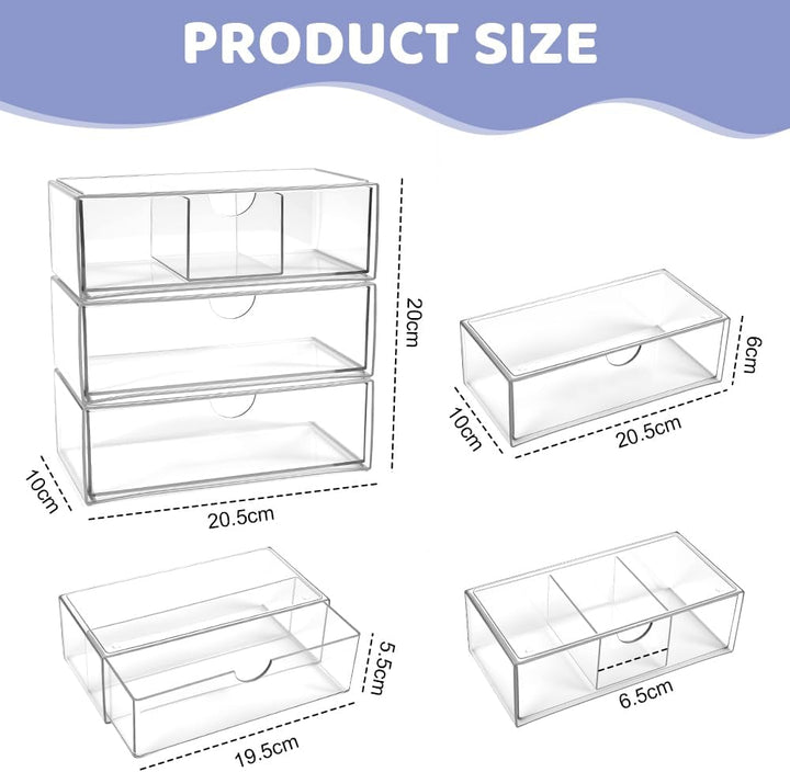 3 Stück Acryl Schmink Organizer Schminktisch Make up Organizer Kosmetik Makeup Organizers Schubladen