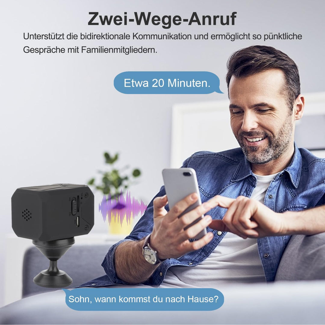 ZHENHAN Mini Kamera,2.4 GHz WLAN Überwachungskamera Innen Akku mit Nachtsicht, Kamera überwachung in