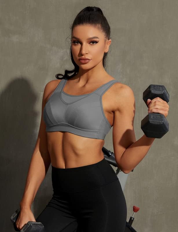 Wingslove Damen Sport BH ohne Bügel Nicht Gepolstert High Impact Bustier Halt Joggen BH 80C Grau, 80