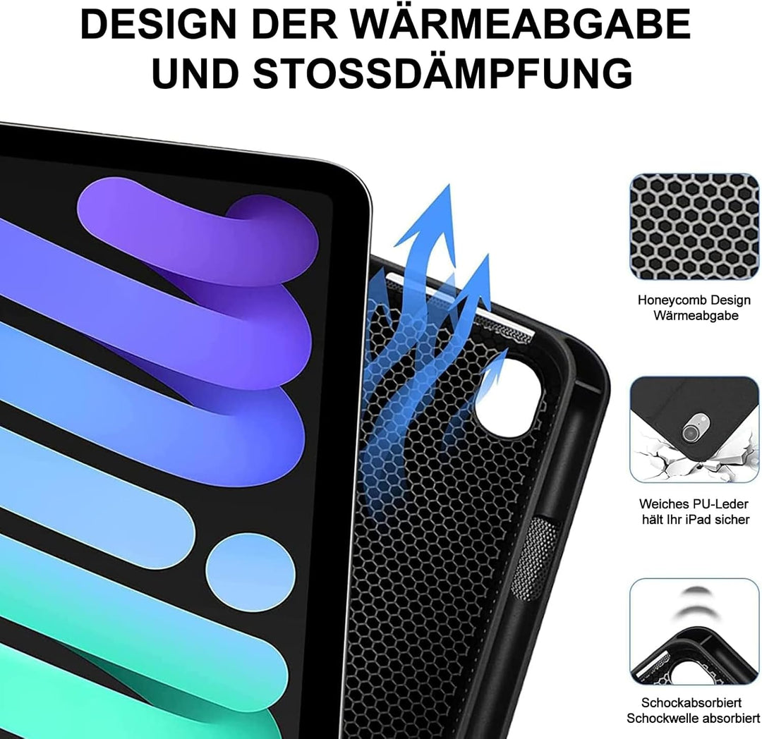 SENGBIRCH Hülle mit Tastatur für iPad Mini 7 (A17 Pro) 8.3" 2024 - QWERTZ Deutsche Beleuchtung Tasta